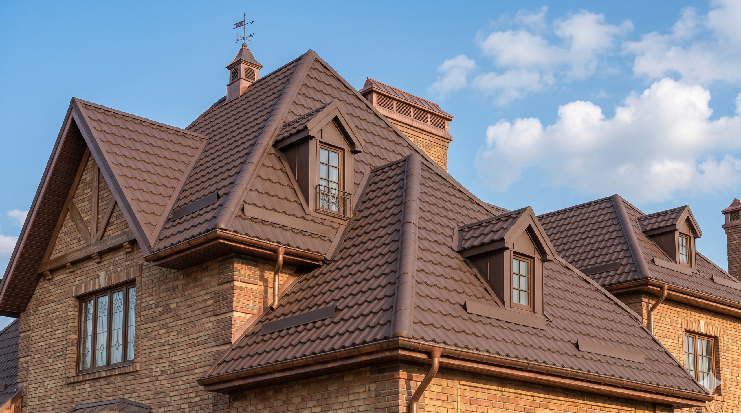 Close-up of a worker installing a brand new terracotta clay tile roof