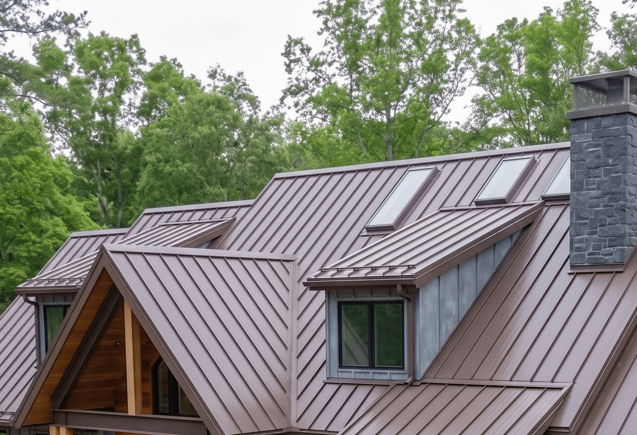 Close-up of a modern residential standing seam metal roof